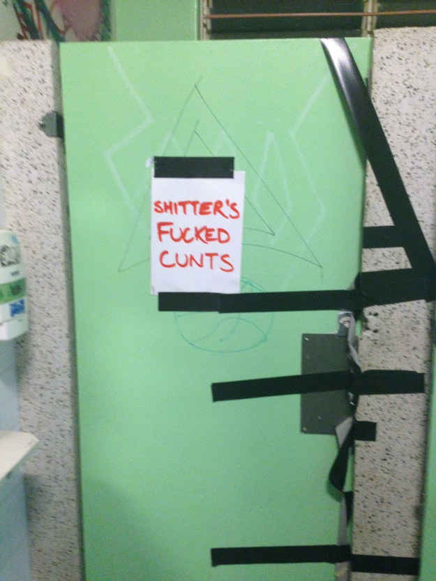 Toilet door sign with swear words